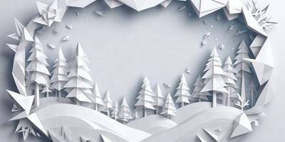 The primary subject of the image is a snowy landscape featuring a forest of trees. The setting is a winter scene with snow-covered trees and a mountainous background. The visual style is a combination of digital art and illustration, creating a realistic and detailed representation of the snowy forest. The colors and mood of the image are predominantly white and cold, reflecting the wintry atmosphere.